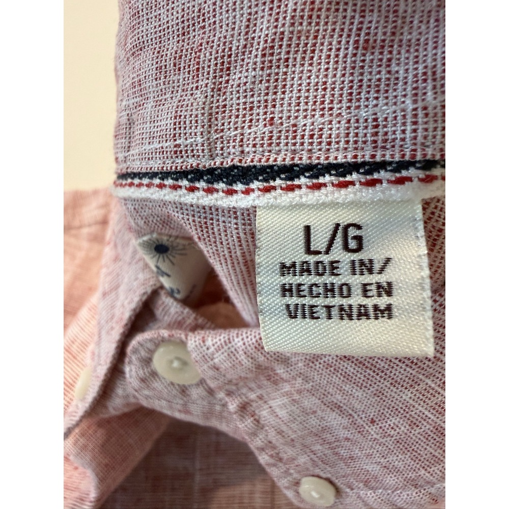 Weatherproof Vintage Men L Red Short Sleeve Button Down Shirt Linen Cotton - Picture 9 of 14